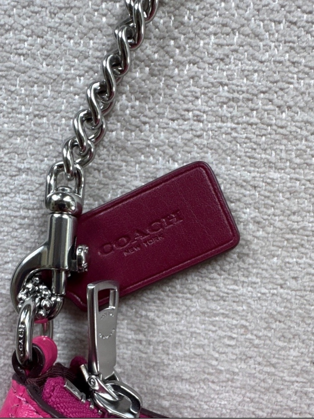 WORN ONCE - Coach “Teri” Hot Pink Leather Mini with Silver Chain & Crossbody - Picture 4 of 7